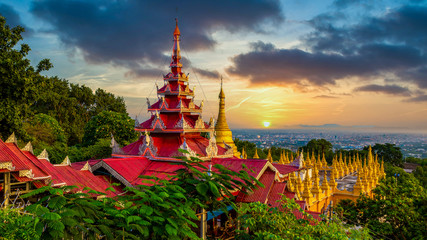 Mandalay Hill major pilgrimage site ancient  building landmark old architecture in Southeast Asian...