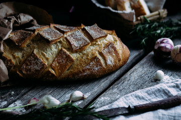 Wheat flour bread on the table