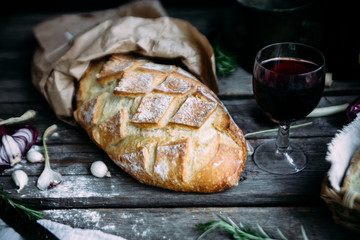 Wheat flour bread on the table
