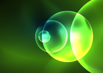 Glowing neon shiny transparent bubbles, glass circles or bio cell concept. Techno futuristic vector abstract background For Wallpaper, Banner, Background, Card, Book Illustration, landing page