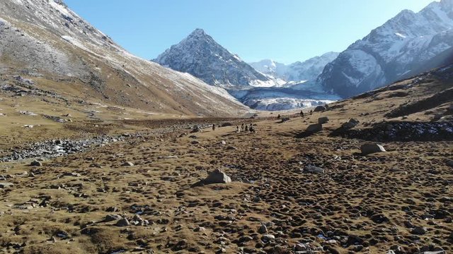 High altitude horse snowy on high mountains in the background in Bokonbaevo region