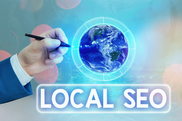 Conceptual hand writing showing Local Seo. Concept meaning helps businesses promote products and...