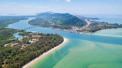 An aerial view of  Lanta noi island and Lanta isaland with the Siri Lanta Bridge