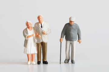 doll old man and family people concept on white background people lifestyle, life in retirement to be the happiest