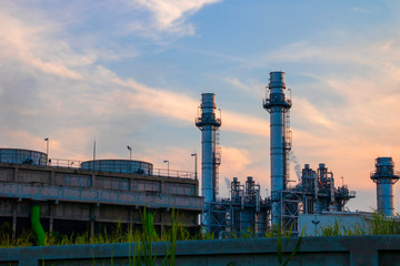 Fototapeta premium Gas turbine electrical power plant with twilight