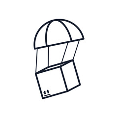 shopping online concept, parachute falling with a box icon, line style