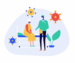 Doctor visiting a senior patient - flat design style illustration