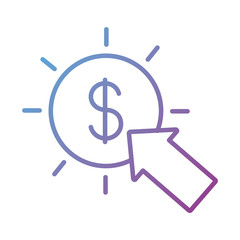 coin with arrow cursor payment online line degradient style