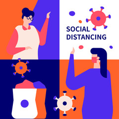 Social distancing concept - flat design style illustration