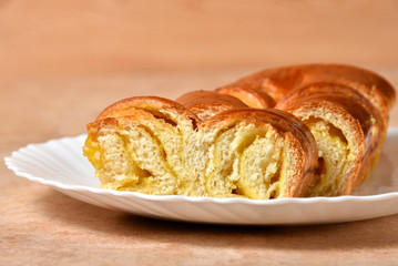 Sweet roll with lemon. Fresh bakery