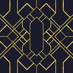 Deurstickers Goud geometrisch abstract Vintage goud zwart art deco naadloos patroon