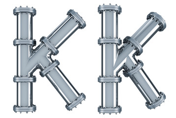 Letter K from steel pipes, 3D rendering