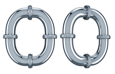 Letter O from steel pipes, 3D rendering