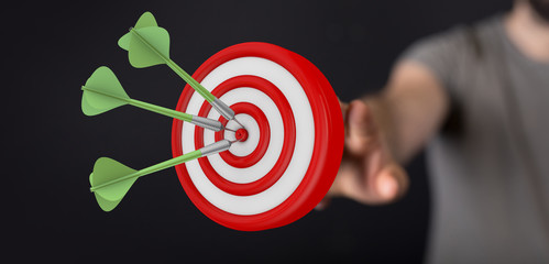 Dart arrow on target dartboard, Business success concept..