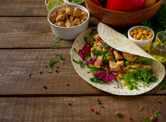 Traditional mexican chicken tortilla wrap