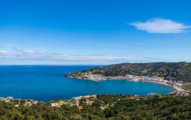Fototapeta na wymiar Coastal panorama over the typical Mediterranean village El Port de la Selva, Costa Brava, Catalonia, Spain