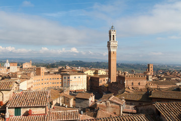 Fototapeta na wymiar panoramic view of piazza del campo and the ancient tower