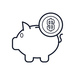 piggy bank with money coin icon, line style