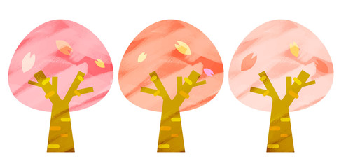 ぼんぼり桜セット　水彩風テクスチャ