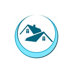 Blue Abstract House Real Estate Logo Design Template, Home Builders Company icon isolated on white background