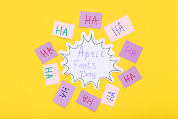 Text April Fool's Day on yellow background