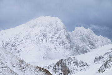 Mount Gran Sasso D'Italia during a winter snow storm