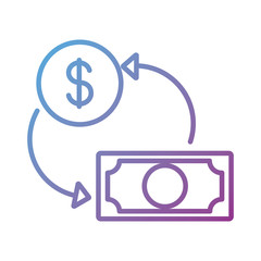 coin and bill dollar with arrows payment online line degradient style