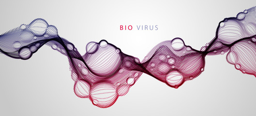 Microscopic biological mutation virus, abstract vector particles shape, nano medical technology, microbiology science fiction theme illustration. © Sylverarts