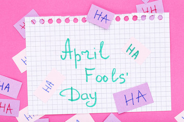 Text April Fool's Day on pink background