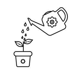 watering plant icon, seed growth, agriculture garden, horticulture, thin line web symbol on white background - editable stroke vector illustration eps10