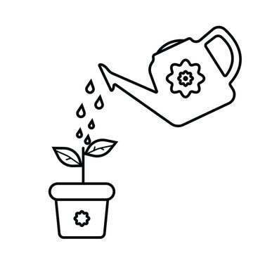 Watering Plant Icon, Seed Growth, Agriculture Garden, Horticulture, Thin Line Web Symbol On White Background - Editable Stroke Vector Illustration Eps10