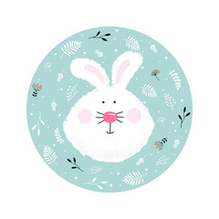 Illustration vector card with a cute Bunny, children's hand drawing