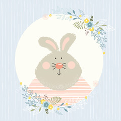 Illustration vector card with a cute Bunny, children's hand drawing