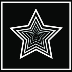 Black and white 3d stars vector icon travel out of black background with white outline.	