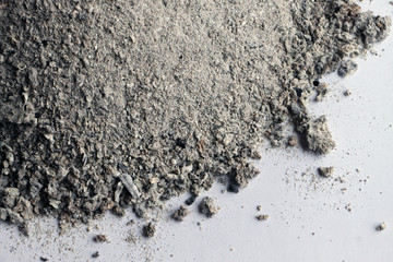 Gray ashes remaining on a white background