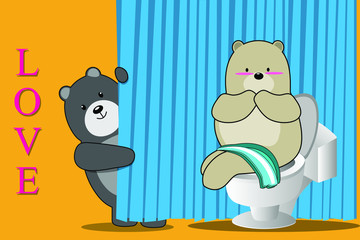 bear with flowers on yellow background