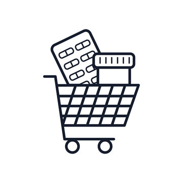 shopping cart with medication pills icon, line style