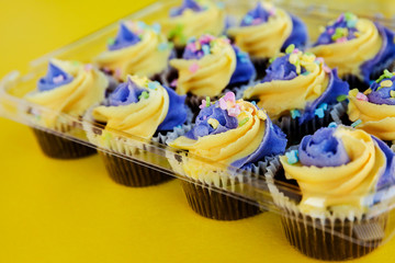 Festive chocolate cupcakes for Easter celebration as traditional dessert in a selective focus