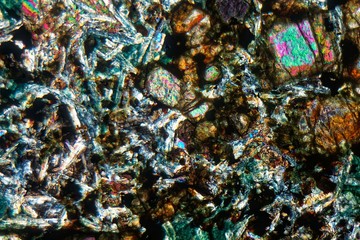 Petrographic thin section of a basalt rock