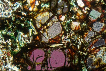 Petrographic thin section of a basalt rock