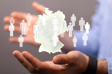 map of Germany. Wire frame 3D mesh polygonal network line, design.