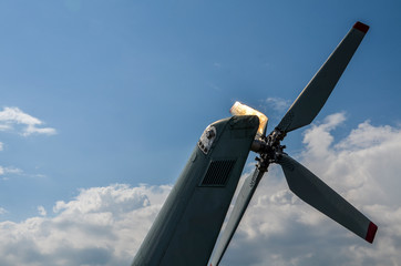 Low angle view the propeller and engine old obsolete aircraft demonstrates the power of the...