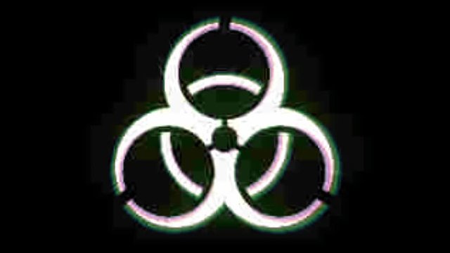 Video animation of a television screen showing Biohazard symbol . With glitch effect and green pulsating motion