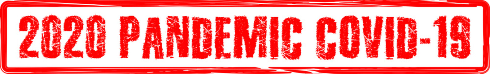 2020 Pandemic Covid-19 warning red grunge text. Trendy design element for prints, web pages, banners, posters and background 