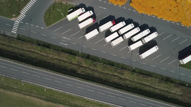 Rosbach, Germany - March 27, 2020: Aerial view of large distribution center of REWE and PENNY. The REWE Group is a German diversified retail and tourism co-operative group.