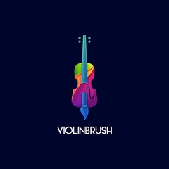 Vector Logo Illustration Violin and Brush Colorful Style.