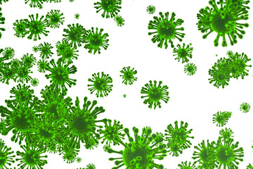 Corona Virus covid-19 In Green on white background ,Microbiology And Virology Concept - 3d Rendering