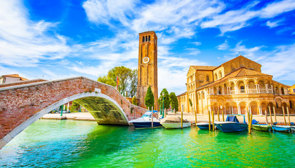 Murano island panoramic view and cathedral Basilica dei Santi Maria Donato, Venice, Italy
