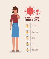 Avatar woman with 2019 ncov virus symptoms vector design