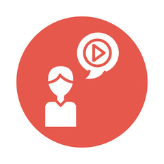 man with media player in speech bubble education online block style